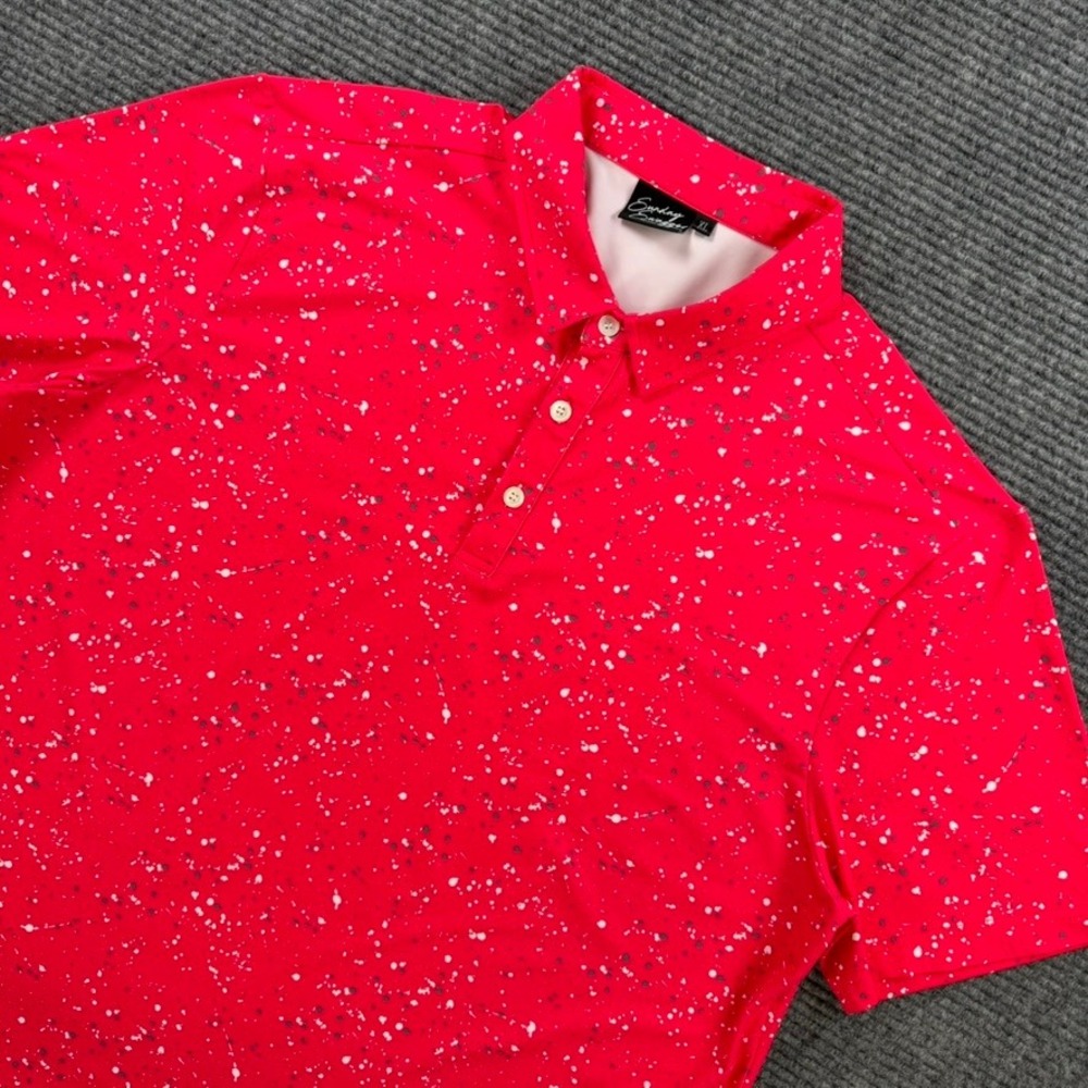 Sunday Swagger‎ Red Paint Splatter Golf Polo Short Sleeve Shirt Mens XL Stretch